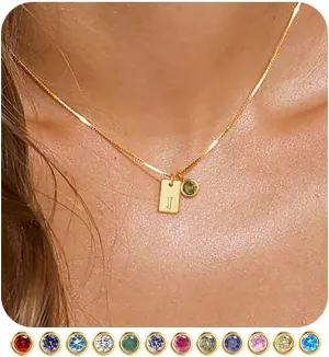 FUNEIA Initial Necklaces for Women Dainty Gold Birthstone Necklace for Women Trendy 14K Gold Plated Letter Necklace Non Tarnish Tiny Emerald Pendant a e s t k m j Necklace Gold Jewelry Birthday Gifts