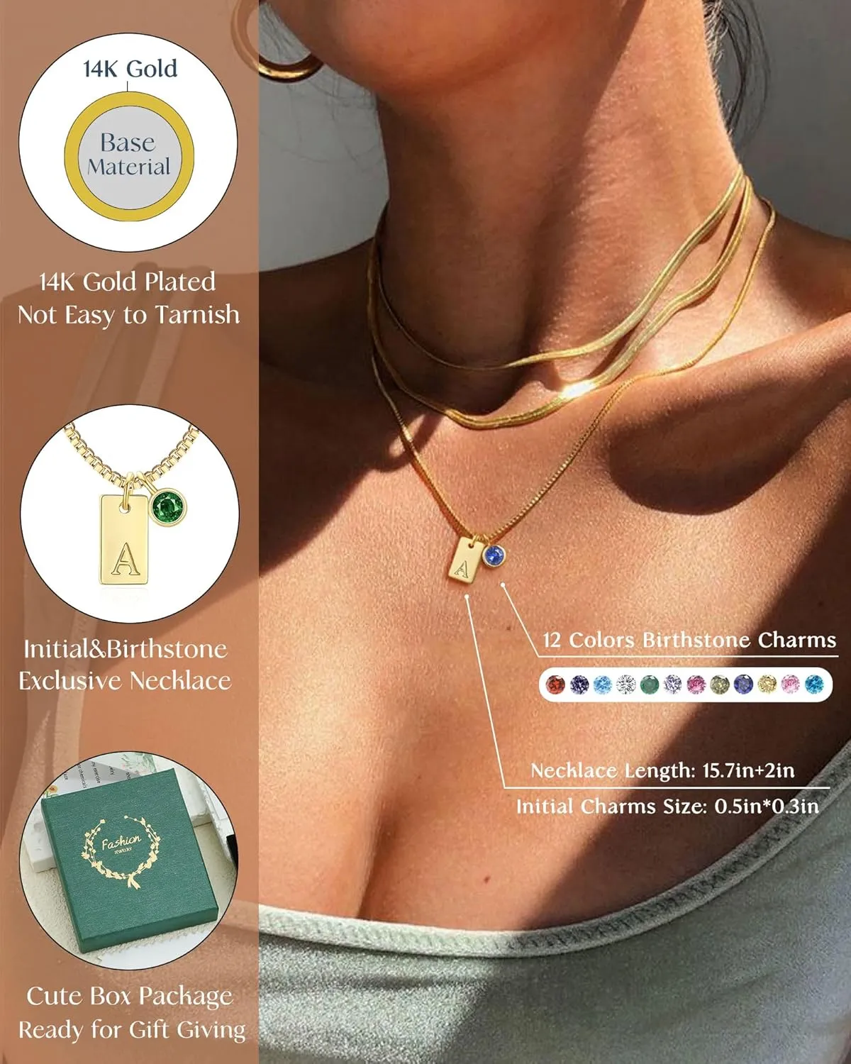 FUNEIA Initial Necklaces for Women Dainty Gold Birthstone Necklace for Women Trendy 14K Gold Plated Letter Necklace Non Tarnish Tiny Emerald Pendant a e s t k m j Necklace Gold Jewelry Birthday Gifts