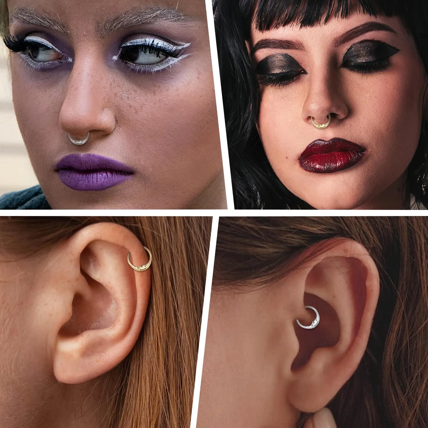 FUNLMO 16G Crescent Moon Face Septum Ring Nose Ring Daith Piercing Jewelry 316L Surgical Steel Septum Jewelry Unique Helix Tragus Piercing Jewelry Cartilage Earring