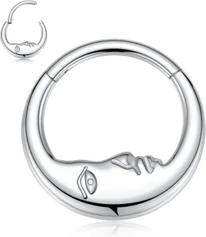 FUNLMO 16G Crescent Moon Face Septum Ring Nose Ring Daith Piercing Jewelry 316L Surgical Steel Septum Jewelry Unique Helix Tragus Piercing Jewelry Cartilage Earring