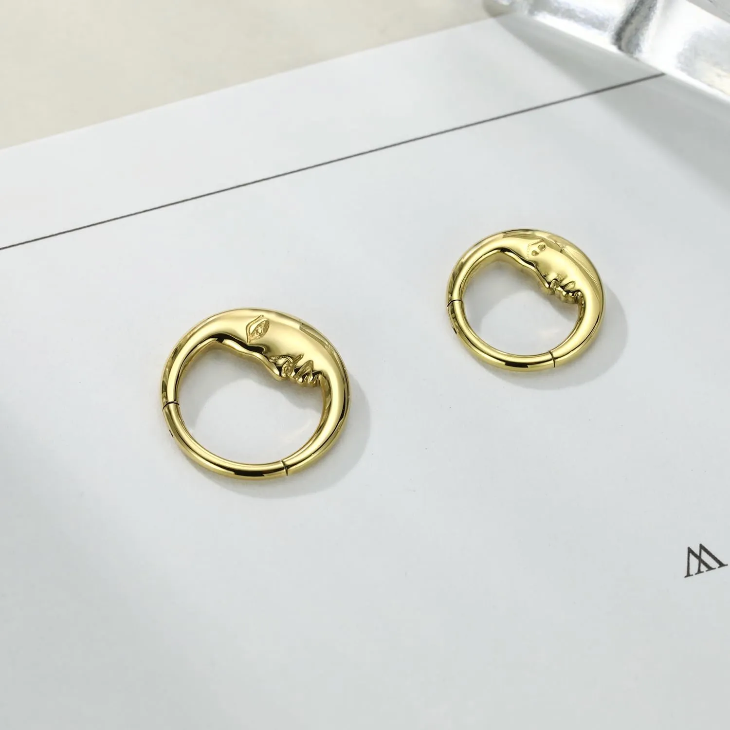FUNLMO 16G Crescent Moon Face Septum Ring Nose Ring Daith Piercing Jewelry 316L Surgical Steel Septum Jewelry Unique Helix Tragus Piercing Jewelry Cartilage Earring