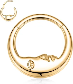 FUNLMO 16G Crescent Moon Face Septum Ring Nose Ring Daith Piercing Jewelry 316L Surgical Steel Septum Jewelry Unique Helix Tragus Piercing Jewelry Cartilage Earring