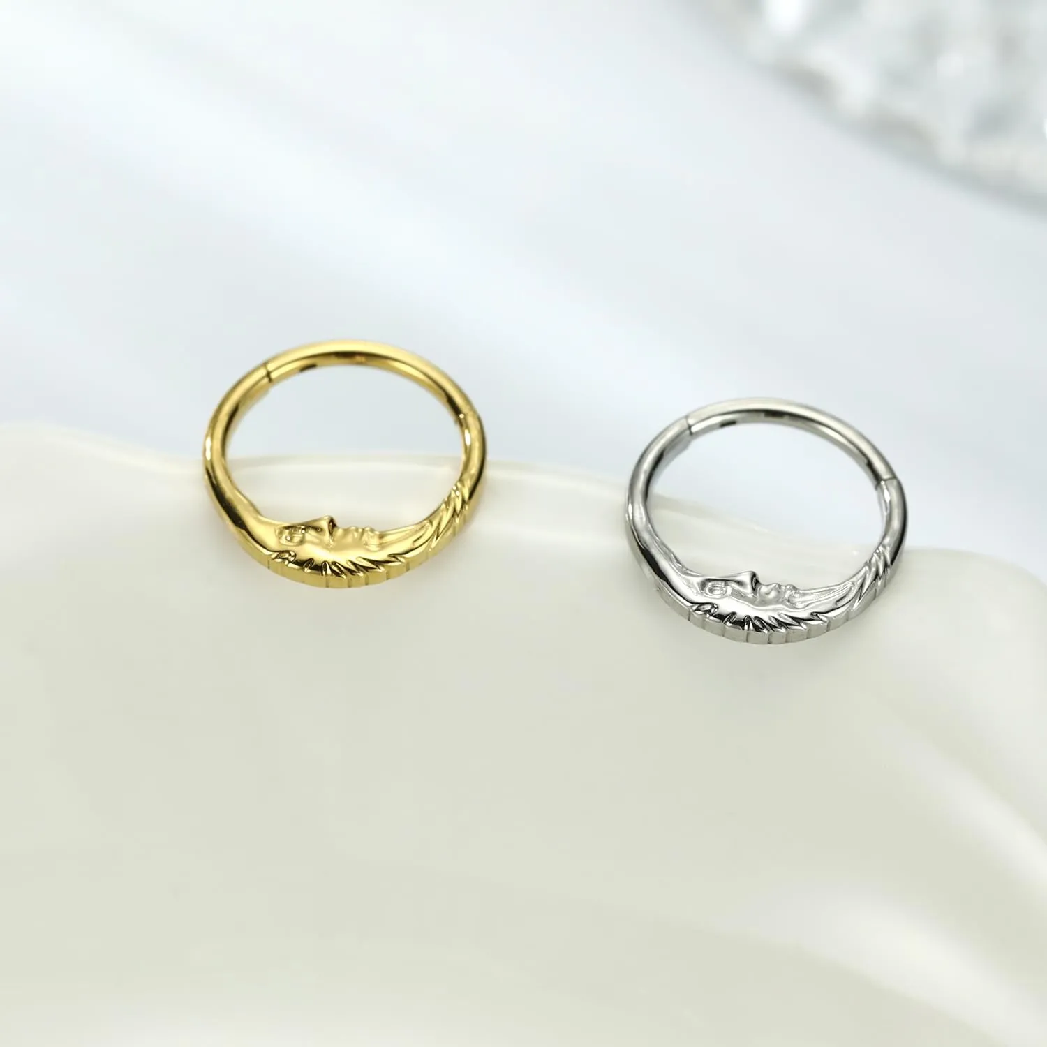 FUNLMO 16G Crescent Moon Face Septum Ring Nose Ring Daith Piercing Jewelry 316L Surgical Steel Septum Jewelry Unique Helix Tragus Piercing Jewelry Cartilage Earring