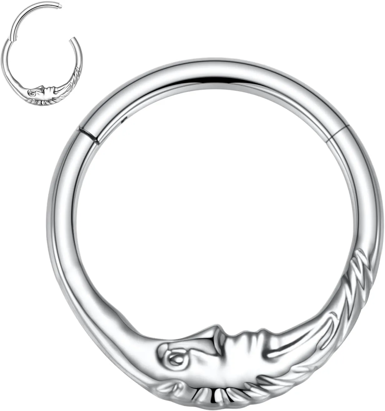 FUNLMO 16G Crescent Moon Face Septum Ring Nose Ring Daith Piercing Jewelry 316L Surgical Steel Septum Jewelry Unique Helix Tragus Piercing Jewelry Cartilage Earring