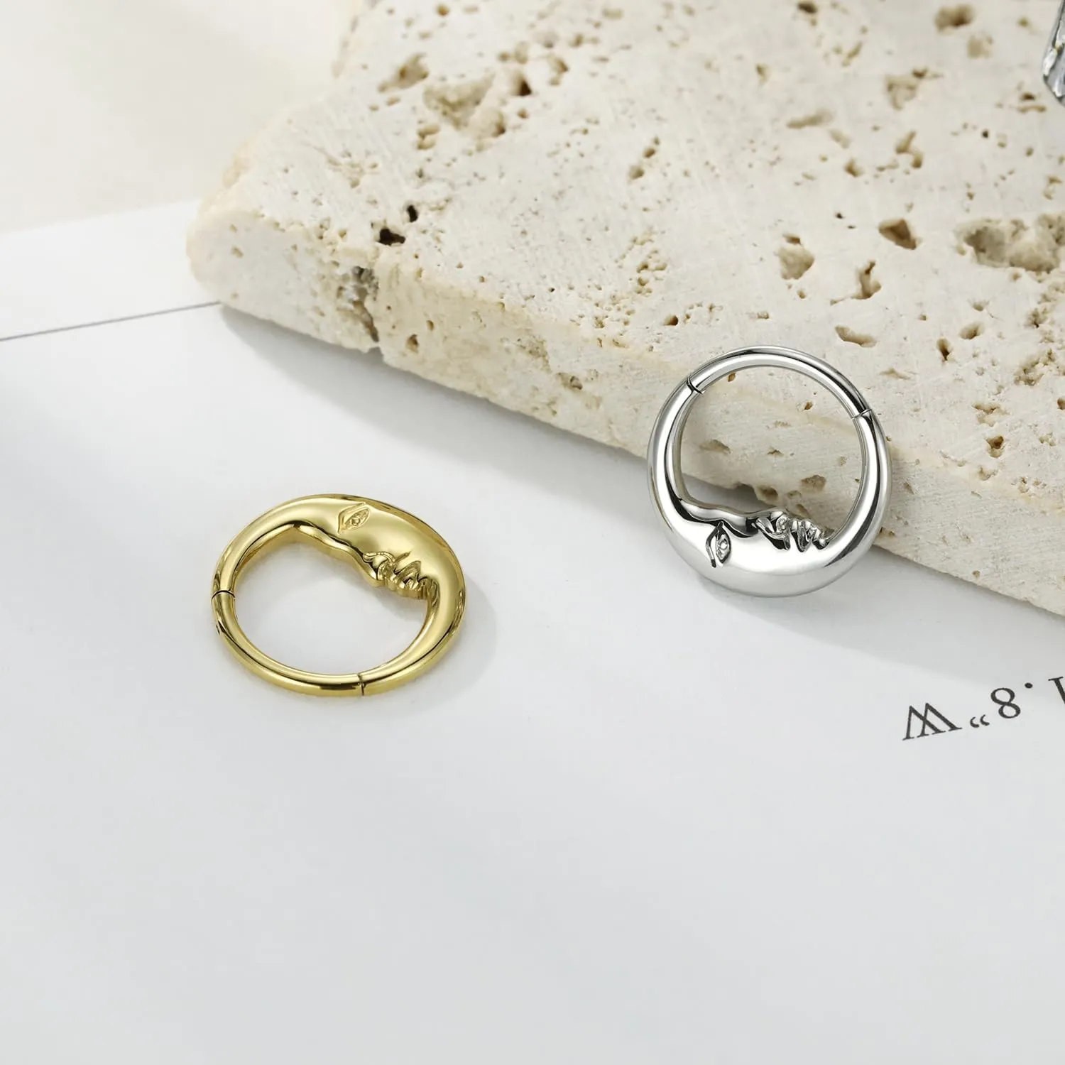 FUNLMO 16G Crescent Moon Face Septum Ring Nose Ring Daith Piercing Jewelry 316L Surgical Steel Septum Jewelry Unique Helix Tragus Piercing Jewelry Cartilage Earring