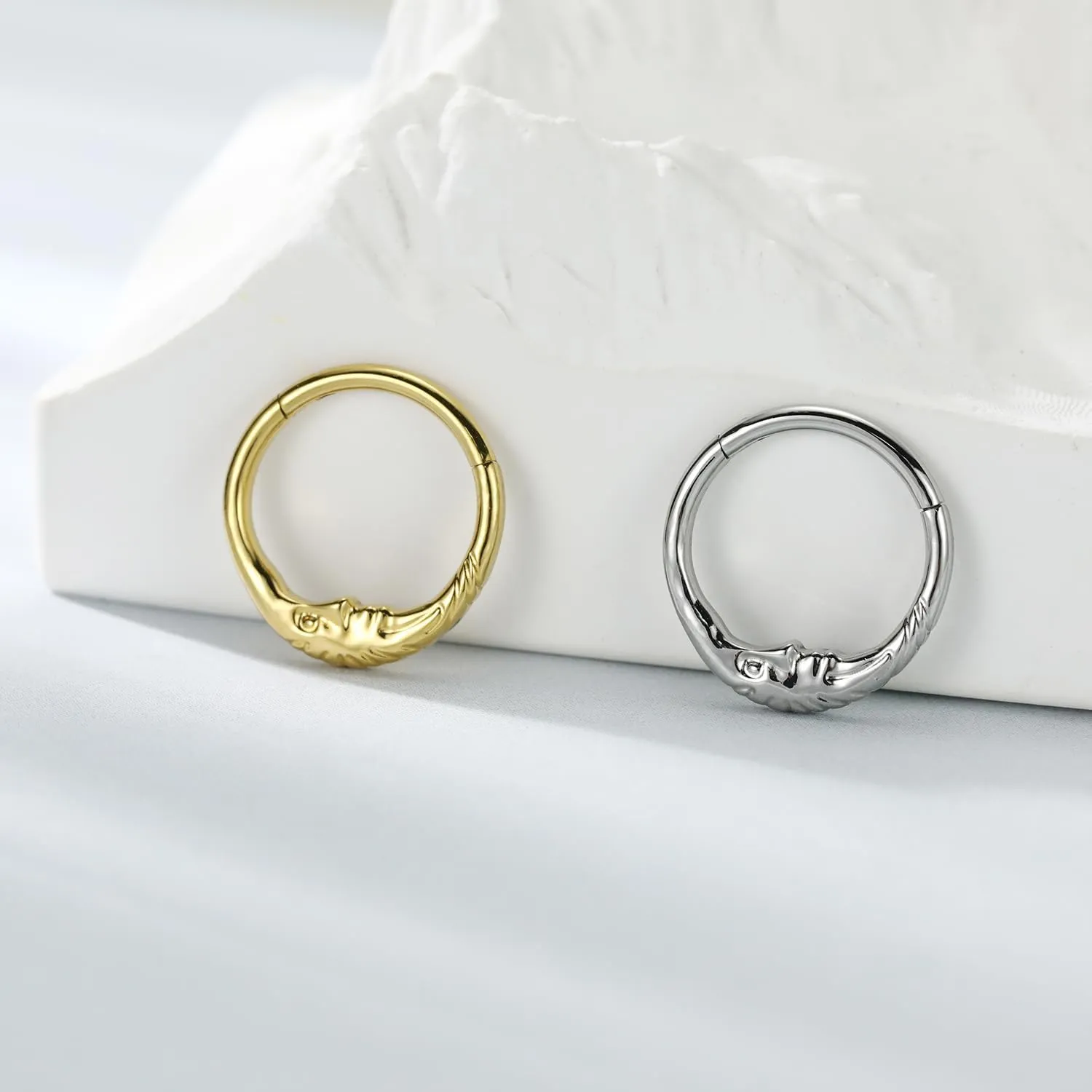 FUNLMO 16G Crescent Moon Face Septum Ring Nose Ring Daith Piercing Jewelry 316L Surgical Steel Septum Jewelry Unique Helix Tragus Piercing Jewelry Cartilage Earring