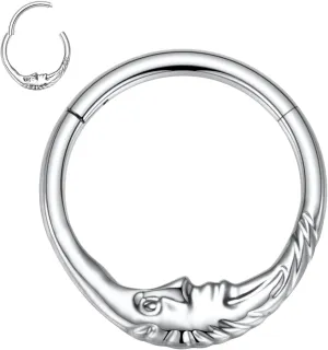 FUNLMO 16G Crescent Moon Face Septum Ring Nose Ring Daith Piercing Jewelry 316L Surgical Steel Septum Jewelry Unique Helix Tragus Piercing Jewelry Cartilage Earring