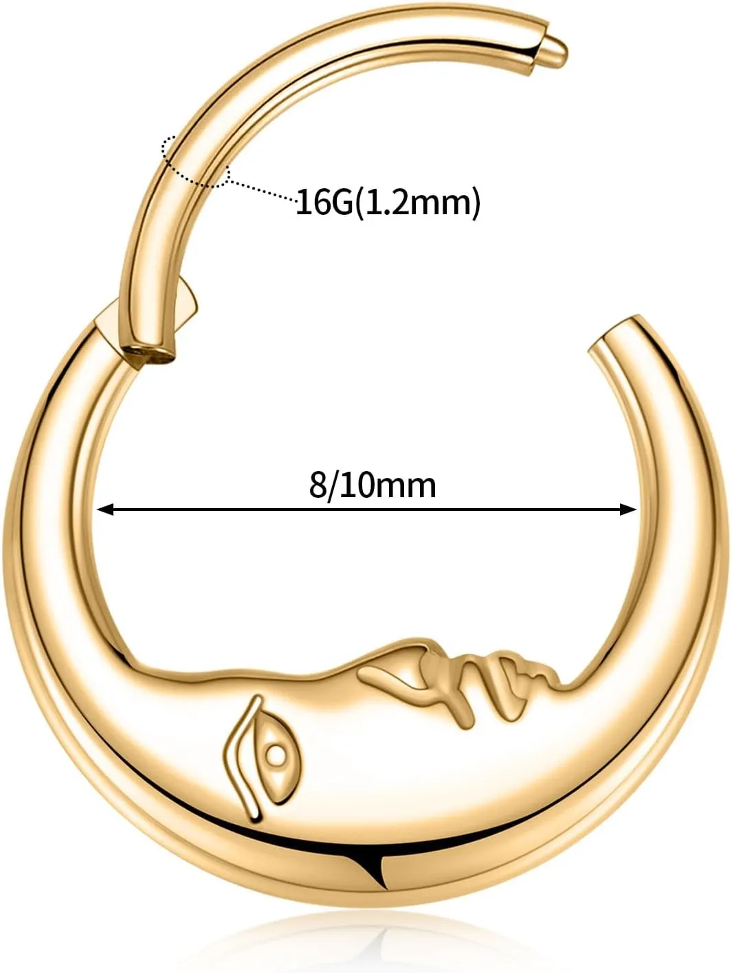 FUNLMO 16G Crescent Moon Face Septum Ring Nose Ring Daith Piercing Jewelry 316L Surgical Steel Septum Jewelry Unique Helix Tragus Piercing Jewelry Cartilage Earring
