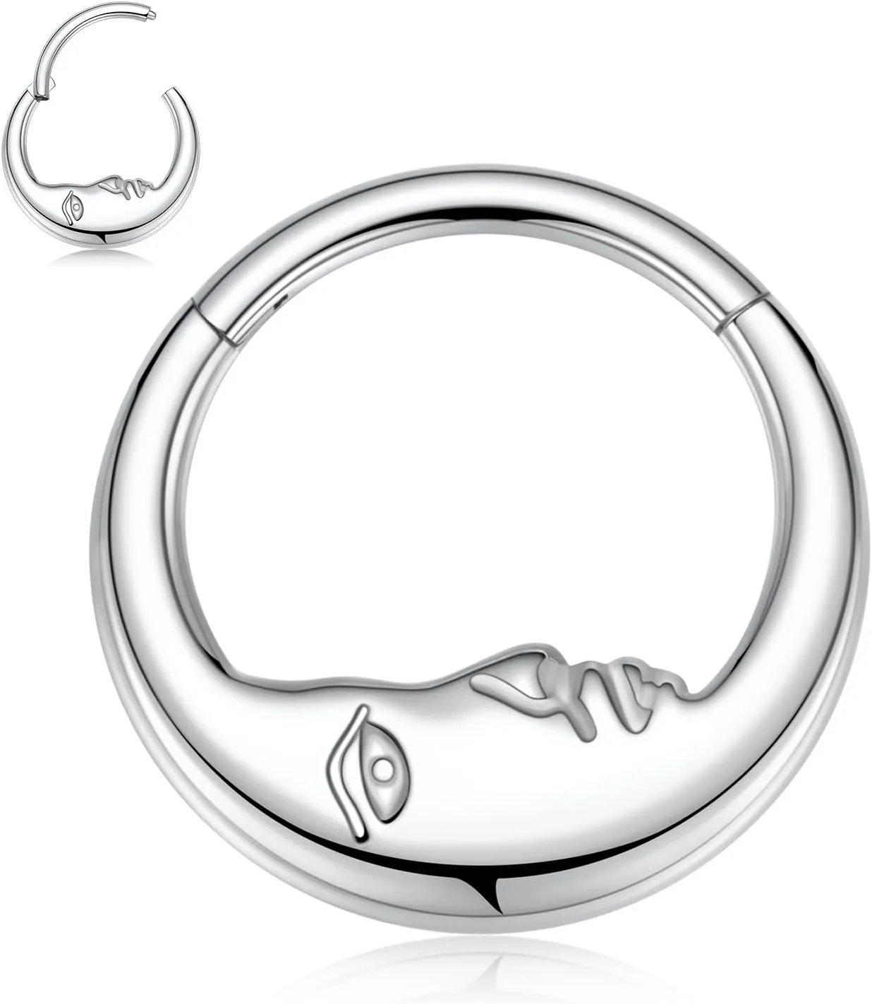 FUNLMO 16G Crescent Moon Face Septum Ring Nose Ring Daith Piercing Jewelry 316L Surgical Steel Septum Jewelry Unique Helix Tragus Piercing Jewelry Cartilage Earring