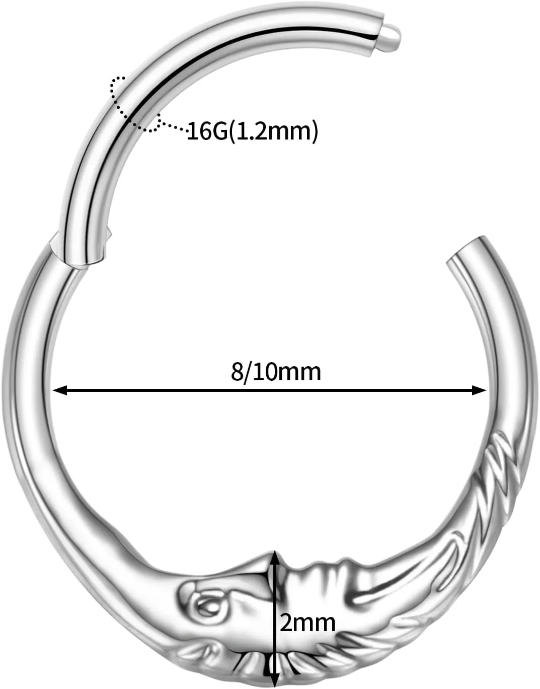 FUNLMO 16G Crescent Moon Face Septum Ring Nose Ring Daith Piercing Jewelry 316L Surgical Steel Septum Jewelry Unique Helix Tragus Piercing Jewelry Cartilage Earring