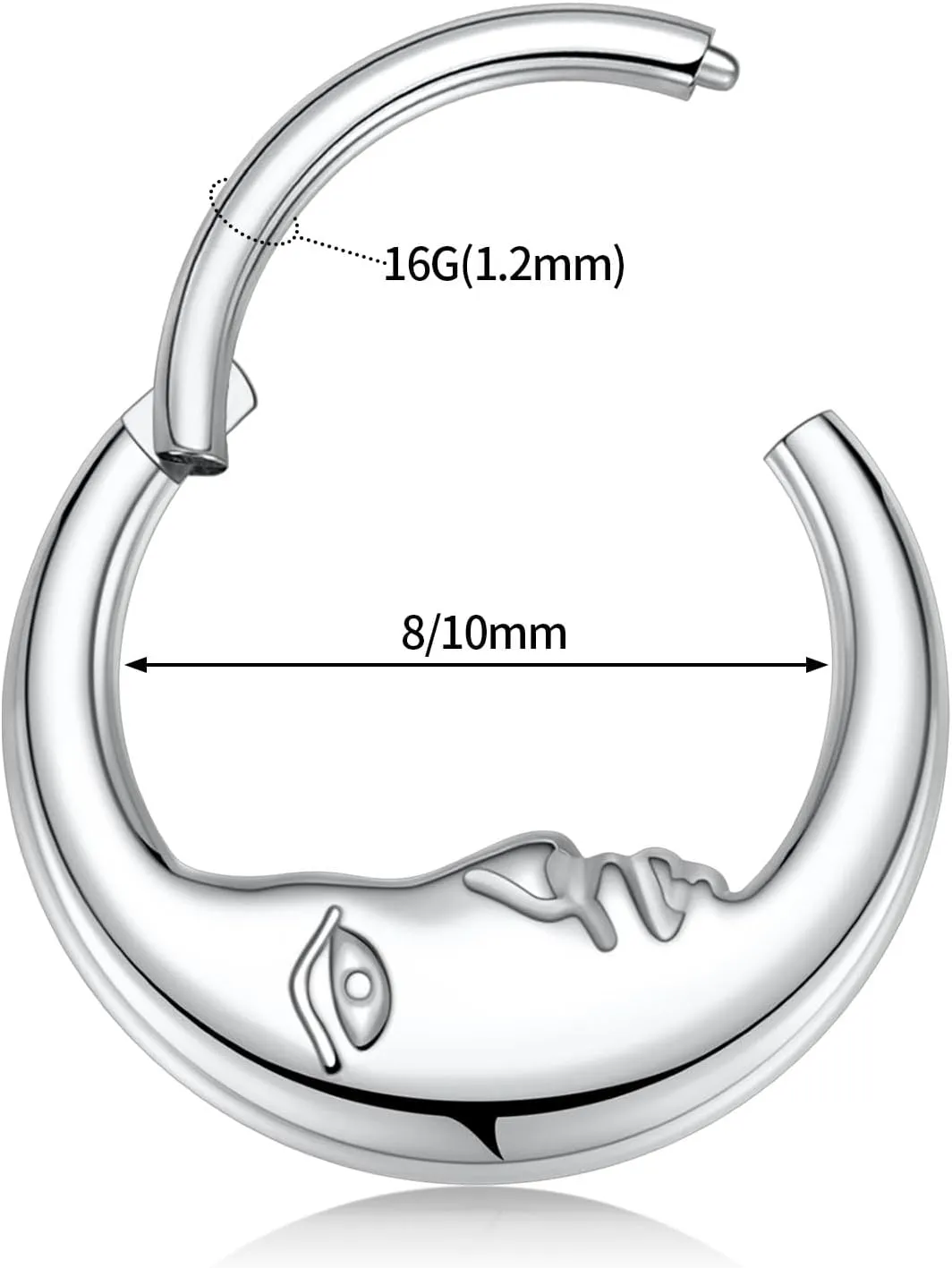 FUNLMO 16G Crescent Moon Face Septum Ring Nose Ring Daith Piercing Jewelry 316L Surgical Steel Septum Jewelry Unique Helix Tragus Piercing Jewelry Cartilage Earring