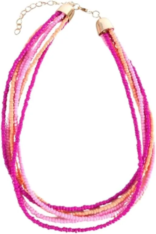 Fuqimanman2020 Boho Multilayer Bead Choker Necklace for Women Bohemian Colorful Rice Beads Stackable Necklace Vacation Jewelry Gift
