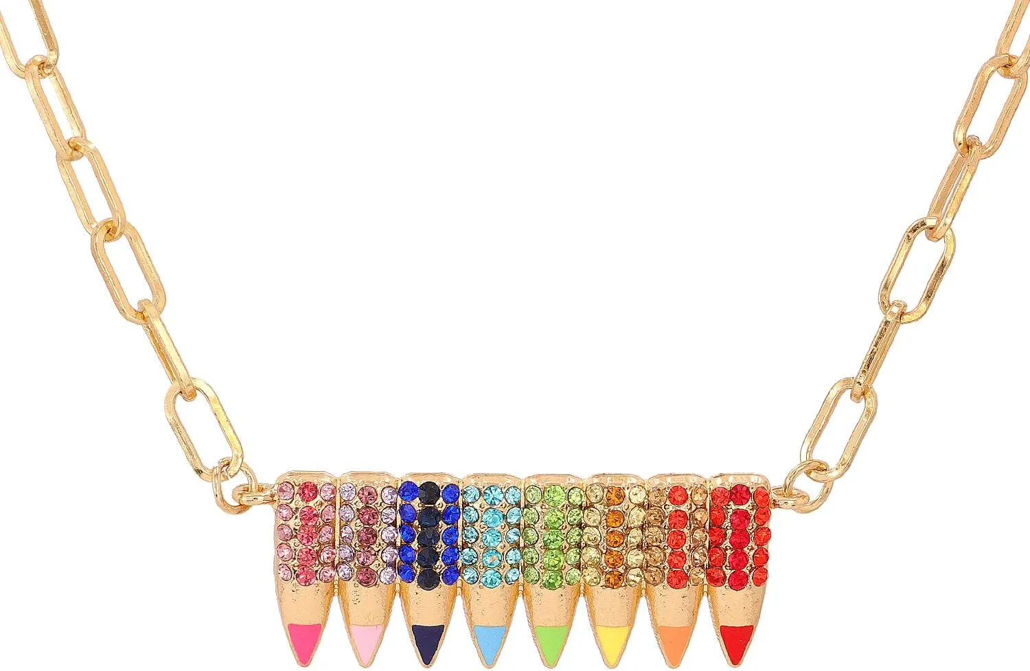 Fuqimanman2020 Colorful Funny Pencil Crystal Pendant Necklace Rhinestone Shining Teacher Professors Students Back To School for Women Rainbow Teacher's Day Gift