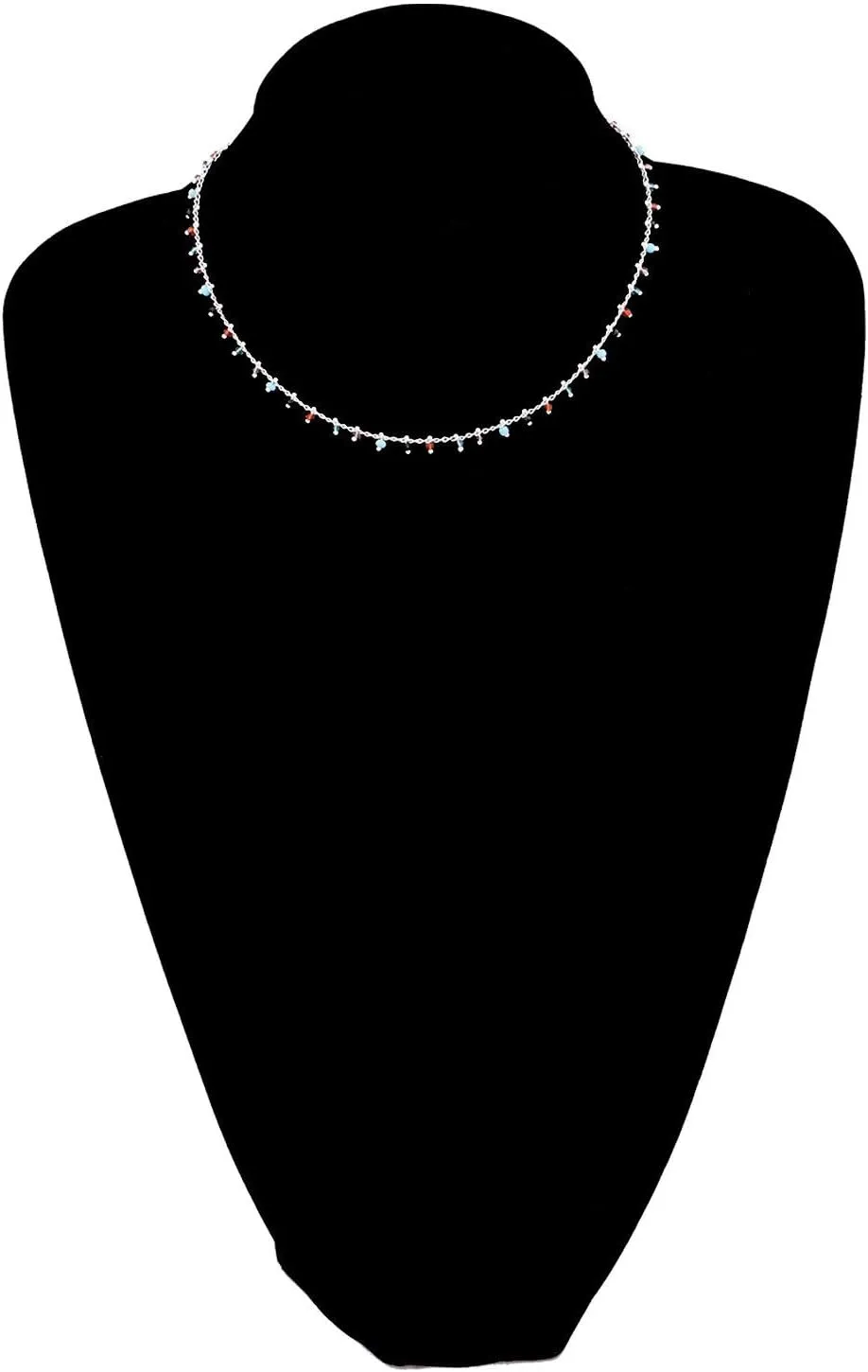 FUTIMELY Bohemia Green Beaded Beads Choker Necklace for Women,Simple Fresh Green Beaded Square Round Bead Choker Necklace