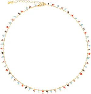 FUTIMELY Bohemia Green Beaded Beads Choker Necklace for Women,Simple Fresh Green Beaded Square Round Bead Choker Necklace