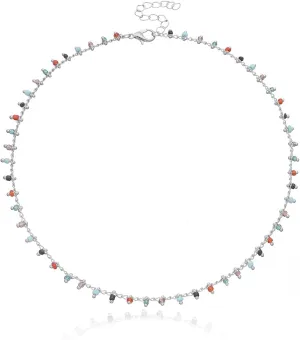 FUTIMELY Bohemia Green Beaded Beads Choker Necklace for Women,Simple Fresh Green Beaded Square Round Bead Choker Necklace