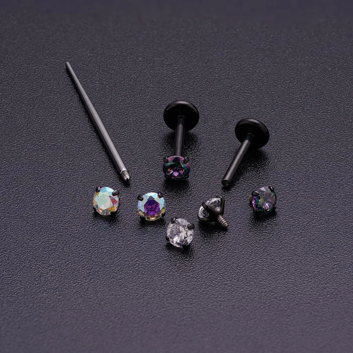 G23 Titanium CZ Stud Earrings for Women Men Black Labret Studs 16G 18G Internally Threaded Flat Back Nose Studs Tragus Earrings Lip Medusa Helix Piercing Jewelry