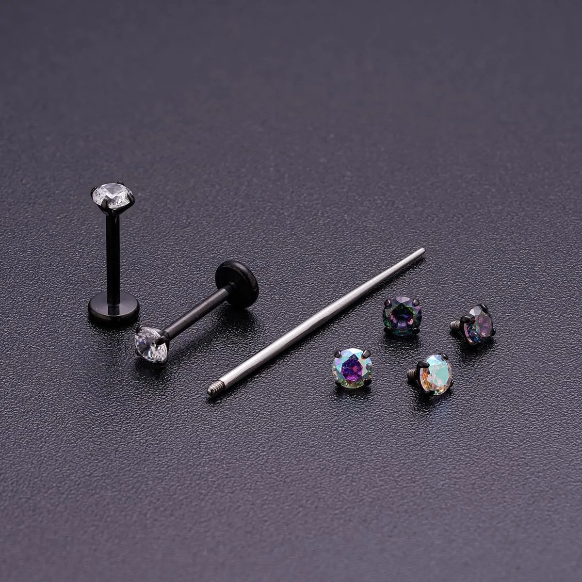 G23 Titanium CZ Stud Earrings for Women Men Black Labret Studs 16G 18G Internally Threaded Flat Back Nose Studs Tragus Earrings Lip Medusa Helix Piercing Jewelry