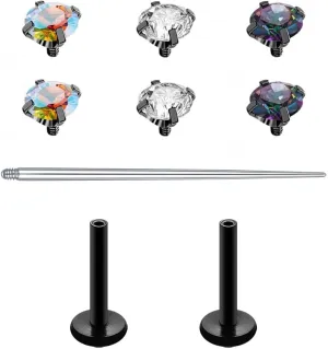 G23 Titanium CZ Stud Earrings for Women Men Black Labret Studs 16G 18G Internally Threaded Flat Back Nose Studs Tragus Earrings Lip Medusa Helix Piercing Jewelry