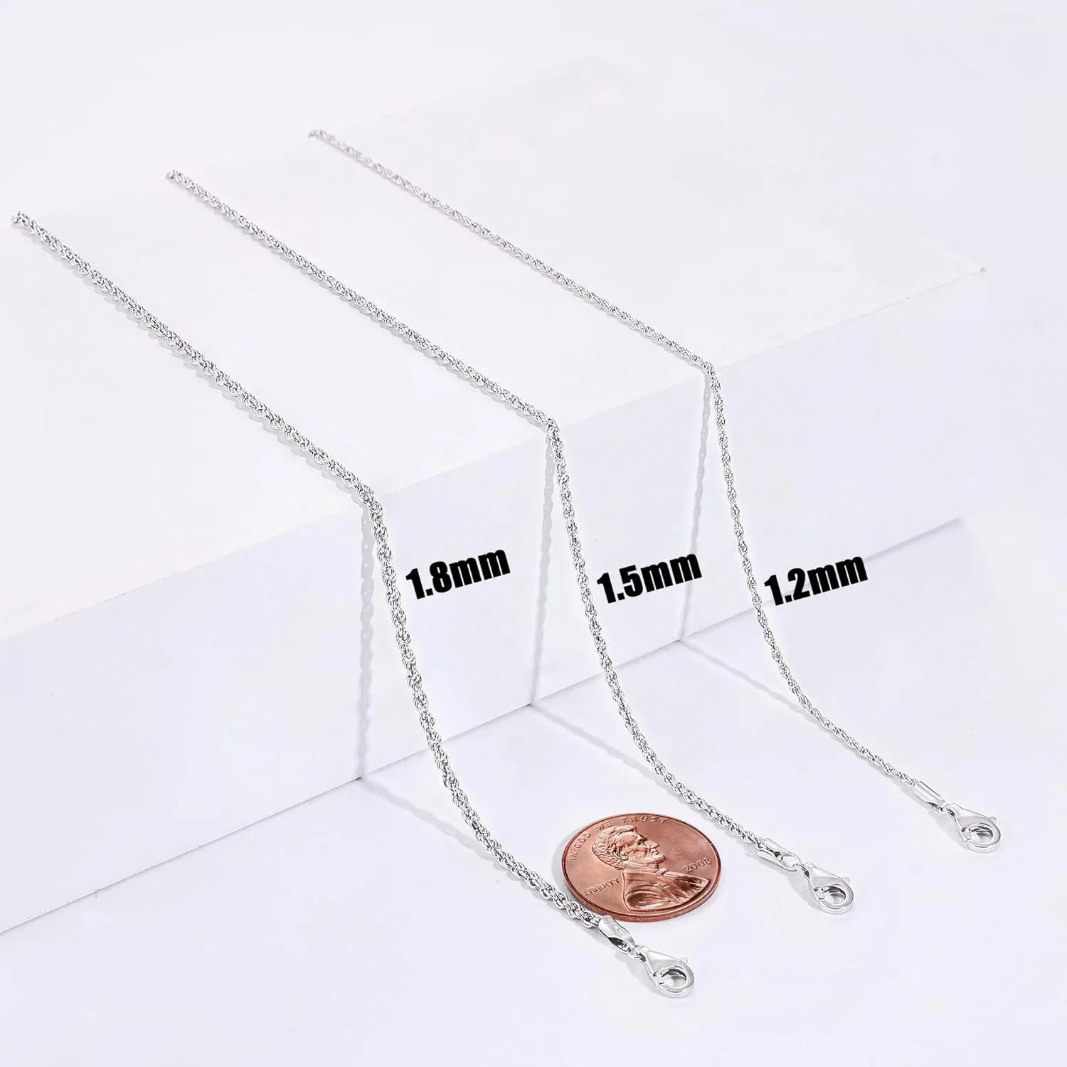 Gacimy 925 Sterling Silver Rope Chain for Women Men, 1.2mm 1.5mm 1.8mm Width 16 18 20 22 24 Inches Length