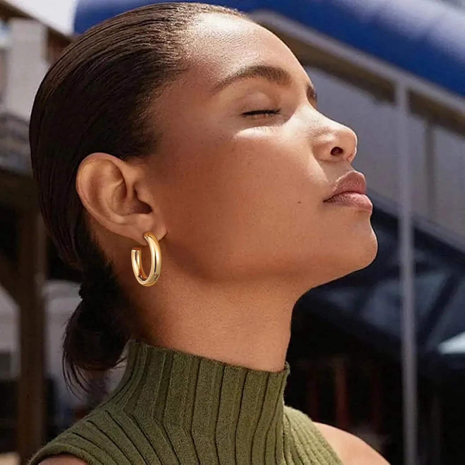 Gacimy Chunky Gold Hoop Earrings for Women 14K Real Gold Plated, 925 Sterling Silver Post Hoops for Women