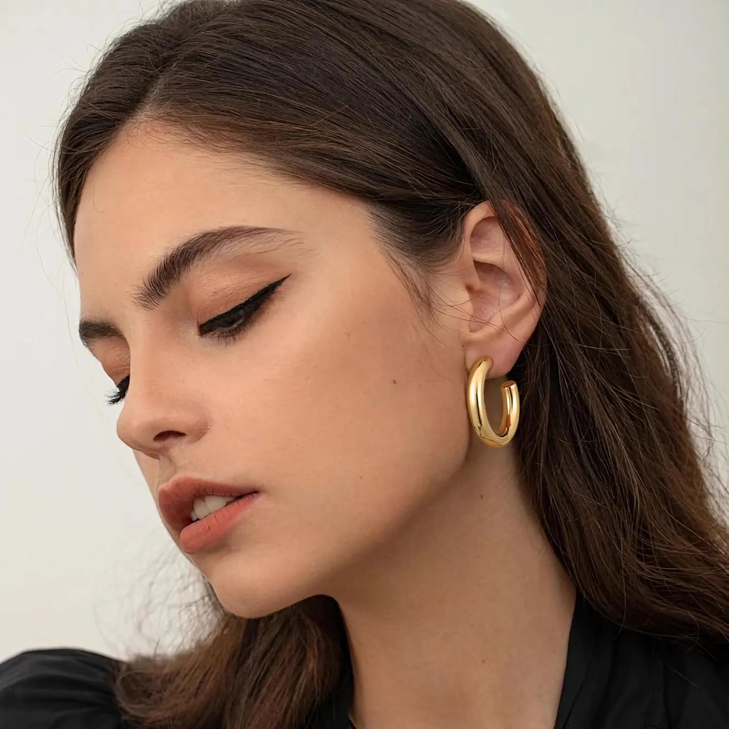 Gacimy Chunky Gold Hoop Earrings for Women 14K Real Gold Plated, 925 Sterling Silver Post Hoops for Women