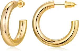 Gacimy Chunky Gold Hoop Earrings for Women 14K Real Gold Plated, 925 Sterling Silver Post Hoops for Women