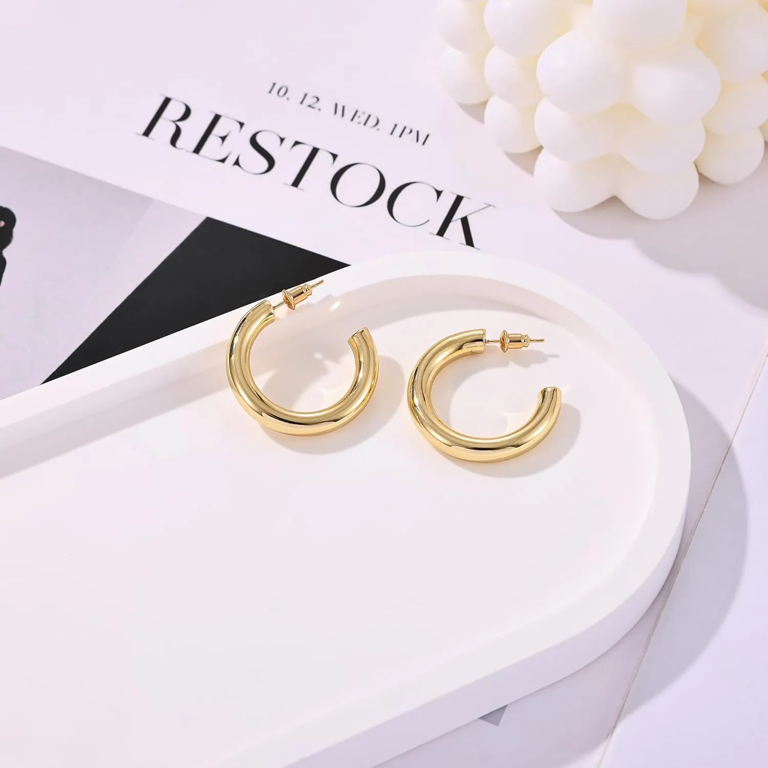 Gacimy Chunky Gold Hoop Earrings for Women 14K Real Gold Plated, 925 Sterling Silver Post Hoops for Women