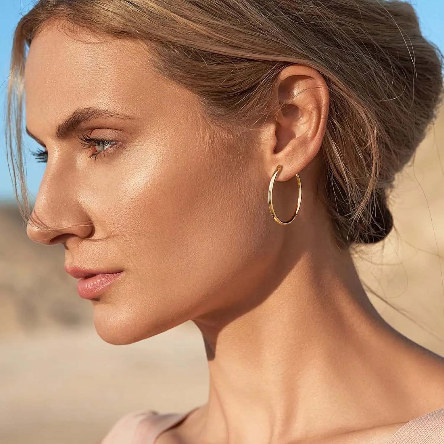 Gacimy Gold Hoop Earrings for Women 14K Real Gold Plated Hoops with 925 Sterling Silver Post