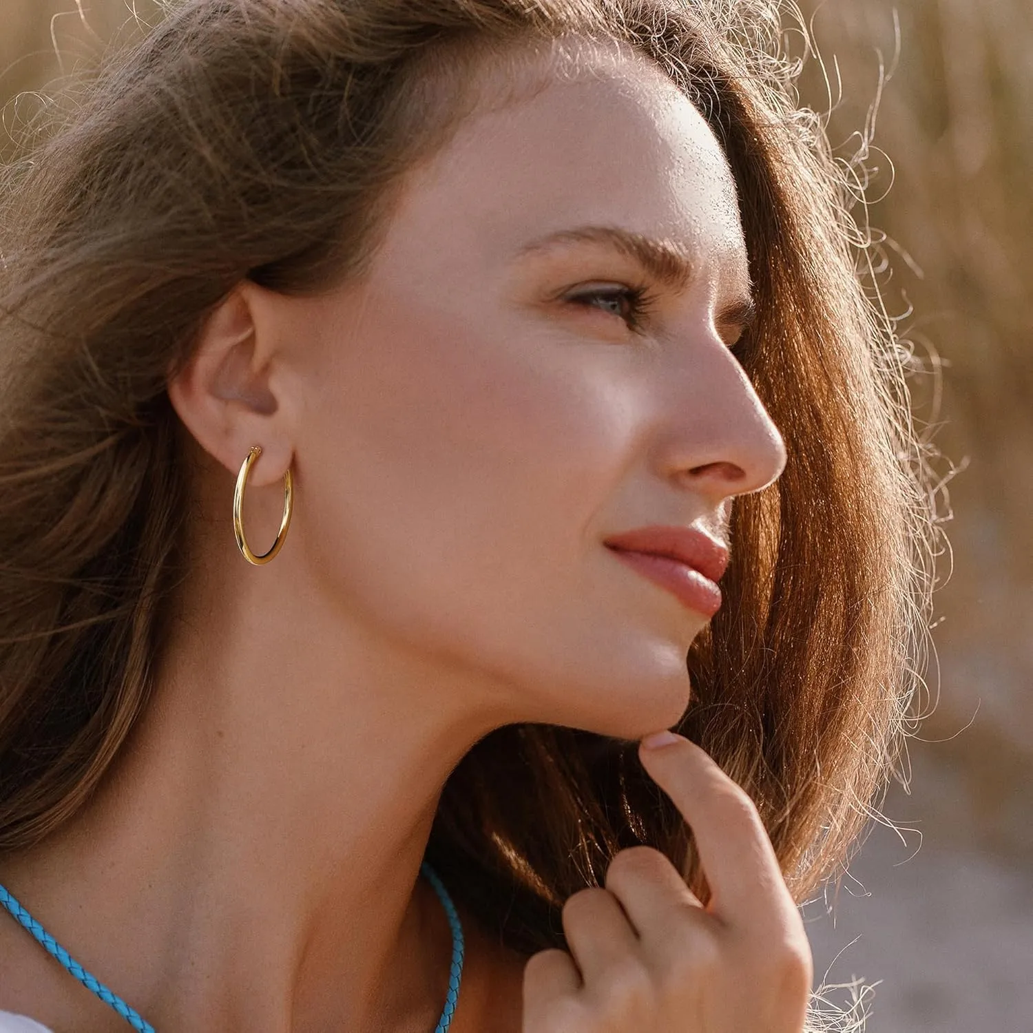 Gacimy Gold Hoop Earrings for Women 14K Real Gold Plated Hoops with 925 Sterling Silver Post