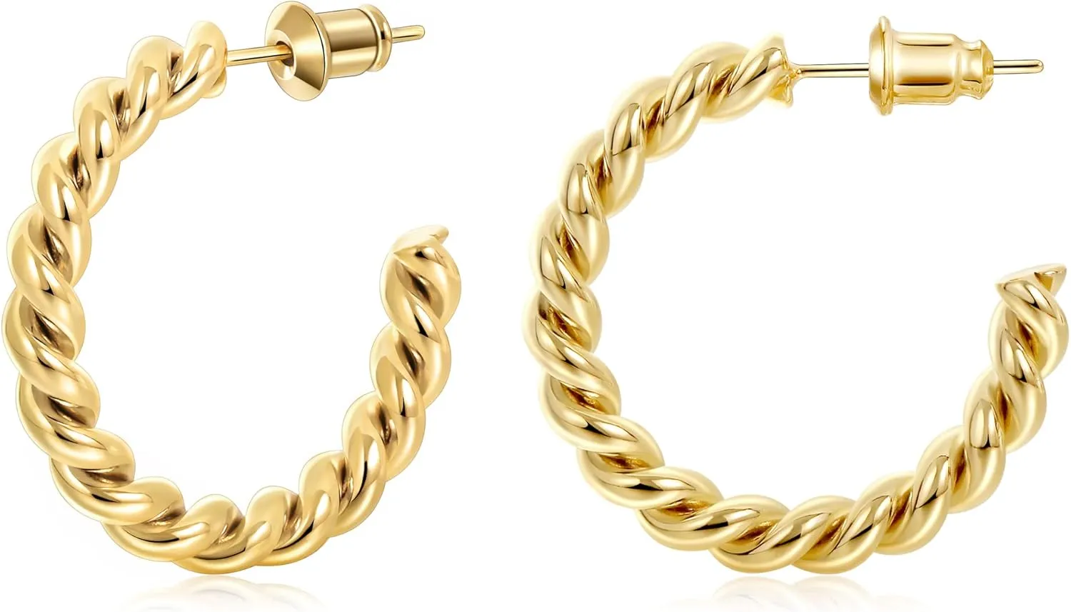 Gacimy Twisted Gold Hoop Earrings for Women, 14K Real Gold Plated, 925 Sterling Silver Post, 25mm Medium Braided Hoop Earrings