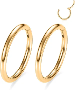 GAGABODY 2 Pcs Nose Rings 20G 18G 16G 14G 12G 10G 8G Surgical Steel Piercing Rings for Nose Septum Cartilage Helix Tragus Conch Rook Daith Lobe from 5mm to 16mm Seamless Hoop Unisex Hinged Earrings