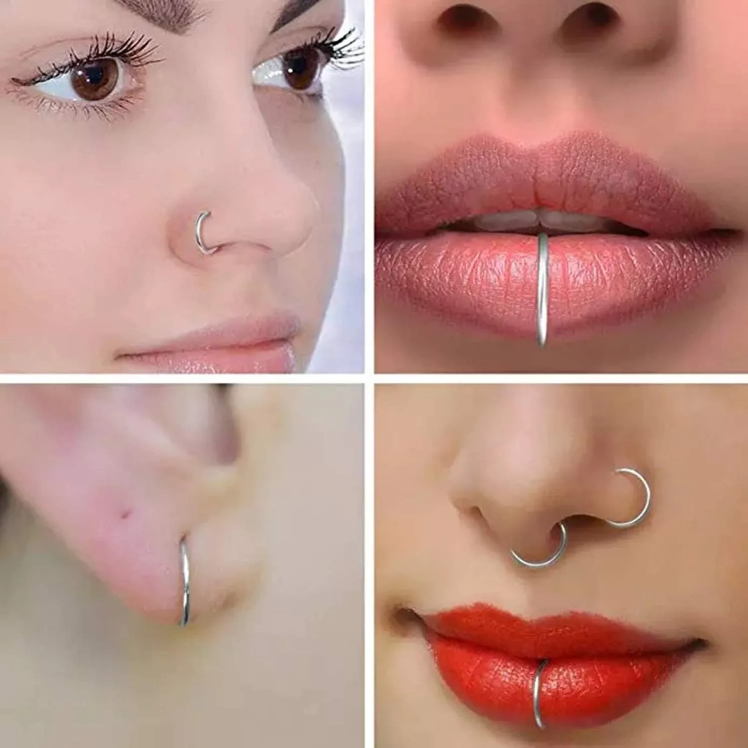 GAGABODY 2 Pcs Nose Rings 20G 18G 16G 14G 12G 10G 8G Surgical Steel Piercing Rings for Nose Septum Cartilage Helix Tragus Conch Rook Daith Lobe from 5mm to 16mm Seamless Hoop Unisex Hinged Earrings