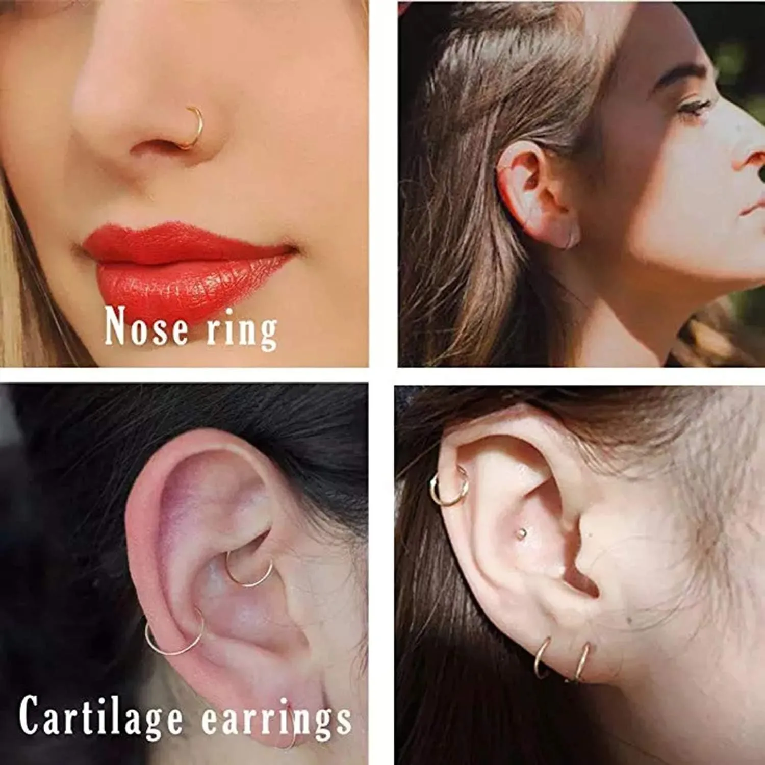GAGABODY 2 Pcs Nose Rings 20G 18G 16G 14G 12G 10G 8G Surgical Steel Piercing Rings for Nose Septum Cartilage Helix Tragus Conch Rook Daith Lobe from 5mm to 16mm Seamless Hoop Unisex Hinged Earrings