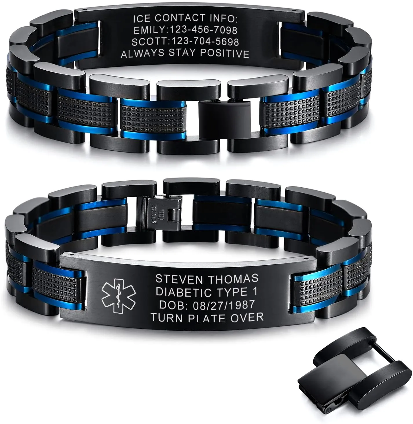 Gamtic Medical Alert Bracelets for Men Customizable, Stainless Steel Watch Band Medic Emergency ID Bracelet, Waterproof Personalized Life Alert Bracelet Products for Women Men Elderly