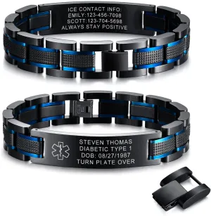 Gamtic Medical Alert Bracelets for Men Customizable, Stainless Steel Watch Band Medic Emergency ID Bracelet, Waterproof Personalized Life Alert Bracelet Products for Women Men Elderly