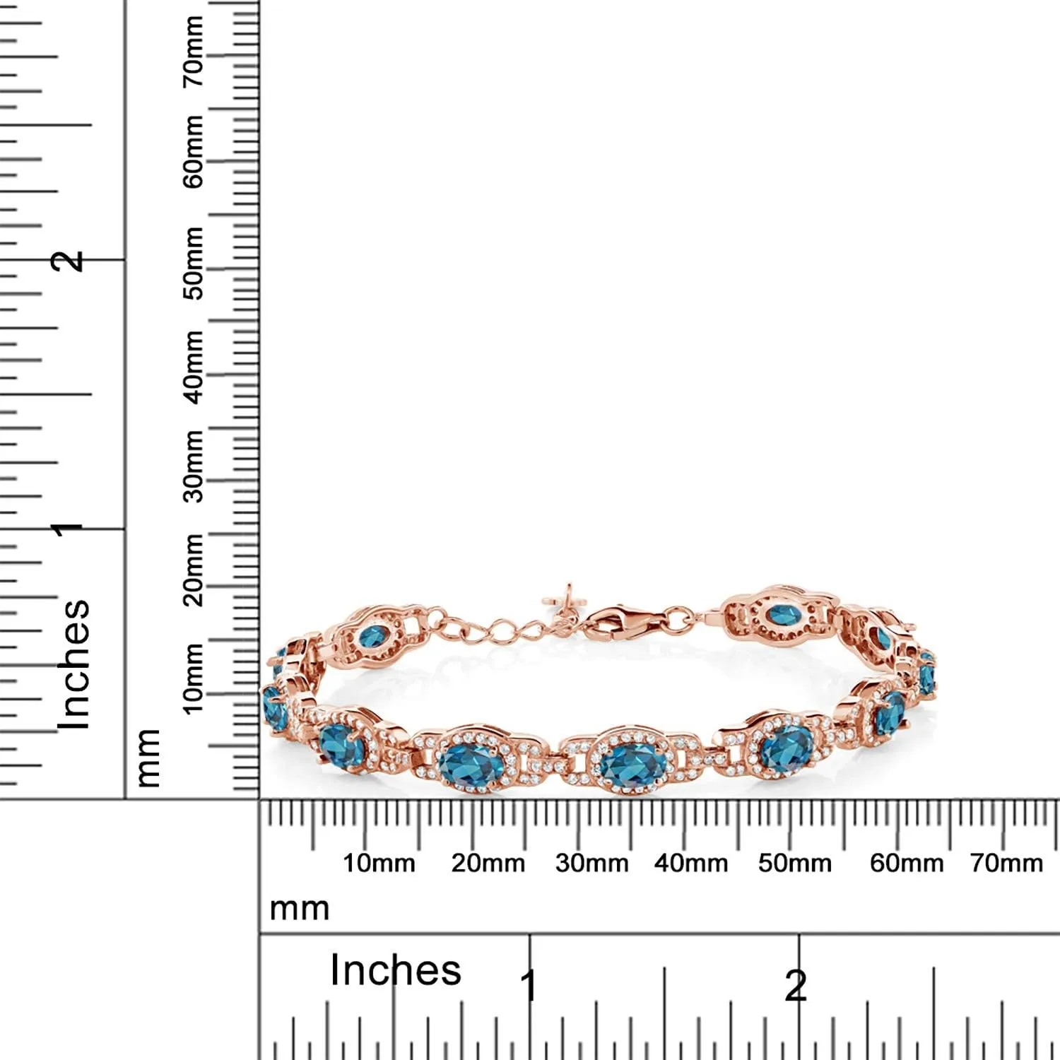 Gem Stone King 18K Rose Gold Plated Silver Oval Gemstone Birthstone Tennis Bracelet For Women | Oval 6X4MM | 7 Inch With 1 Inch Extender | Fine Jewelry Gifts for Her Mom Women Wife