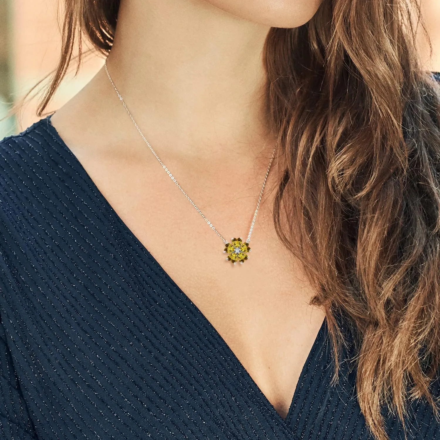 Gem Stone King Gemstone Birthstone Flower Pendant Necklace for Women in 925 Sterling Silver | Heart Shape 6MM Petals and Round 2MM Center | With 18 Inch Chain | Fine Jewelry for Her Mom Wife