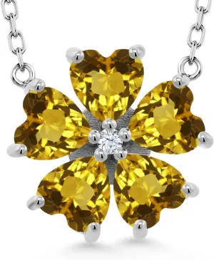 Gem Stone King Gemstone Birthstone Flower Pendant Necklace for Women in 925 Sterling Silver | Heart Shape 6MM Petals and Round 2MM Center | With 18 Inch Chain | Fine Jewelry for Her Mom Wife