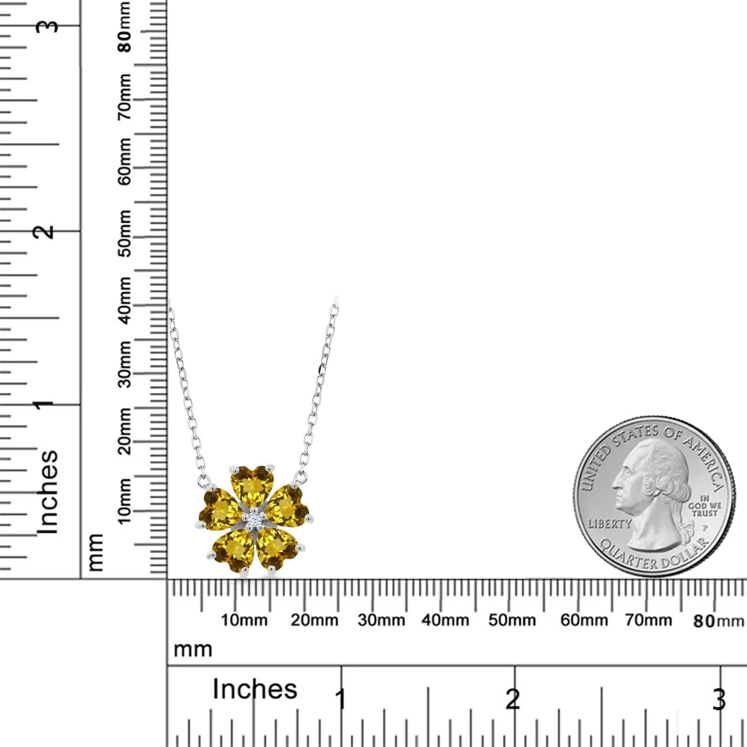 Gem Stone King Gemstone Birthstone Flower Pendant Necklace for Women in 925 Sterling Silver | Heart Shape 6MM Petals and Round 2MM Center | With 18 Inch Chain | Fine Jewelry for Her Mom Wife