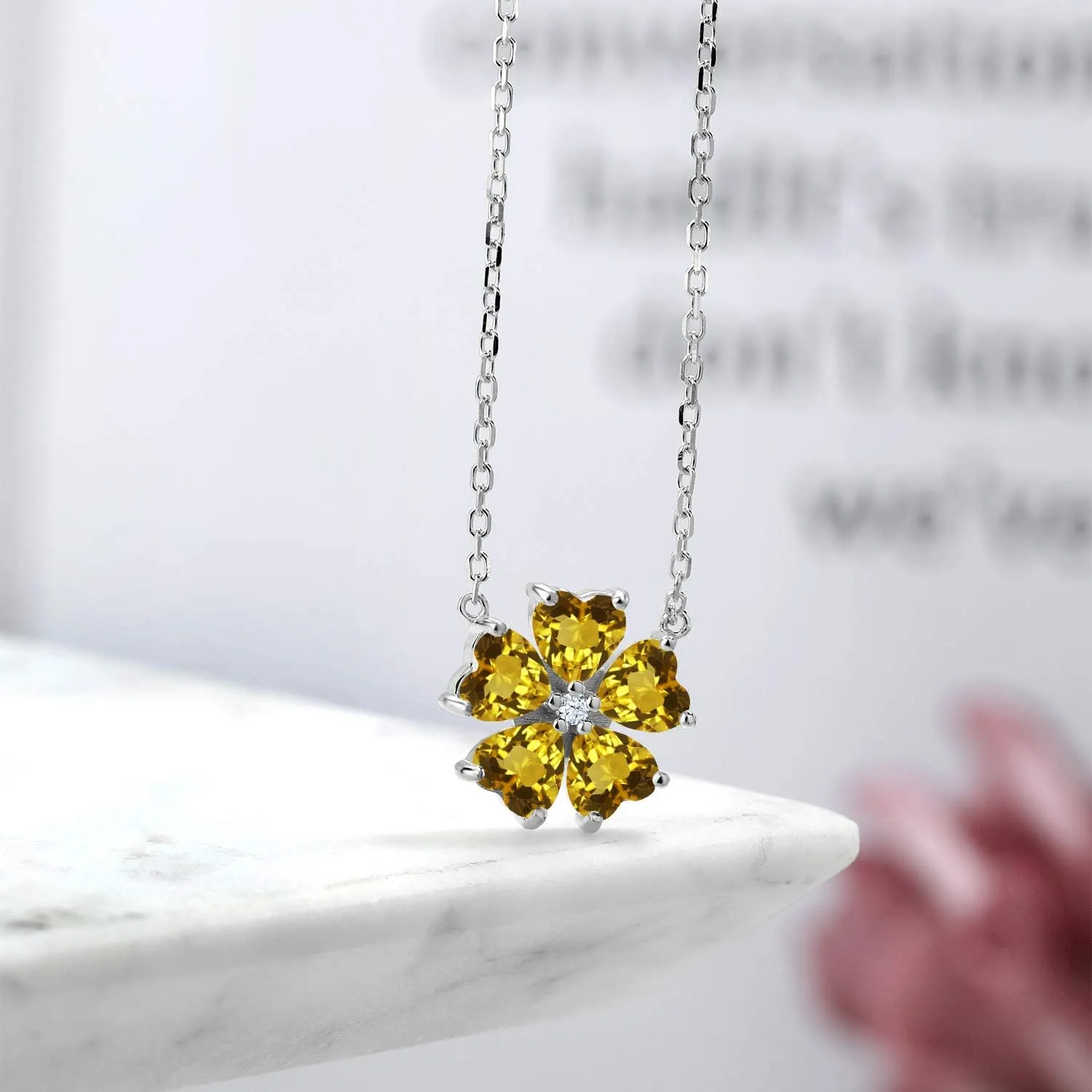 Gem Stone King Gemstone Birthstone Flower Pendant Necklace for Women in 925 Sterling Silver | Heart Shape 6MM Petals and Round 2MM Center | With 18 Inch Chain | Fine Jewelry for Her Mom Wife