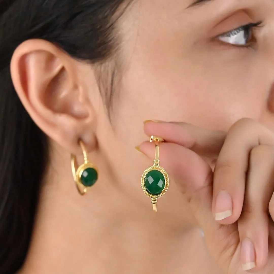 GEMPIRES 14k Gold Hoop Earrings for Women  Oval Rose Cut Gemstone, 1.2 Lightweight Hypoallergenic Hoops with Post Back  Small Gold Earring Hoops  Lapis, Black Spinel, Green Onyx & More