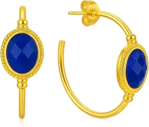 GEMPIRES 14k Gold Hoop Earrings for Women  Oval Rose Cut Gemstone, 1.2 Lightweight Hypoallergenic Hoops with Post Back  Small Gold Earring Hoops  Lapis, Black Spinel, Green Onyx & More