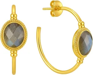 GEMPIRES 14k Gold Hoop Earrings for Women  Oval Rose Cut Gemstone, 1.2 Lightweight Hypoallergenic Hoops with Post Back  Small Gold Earring Hoops  Lapis, Black Spinel, Green Onyx & More