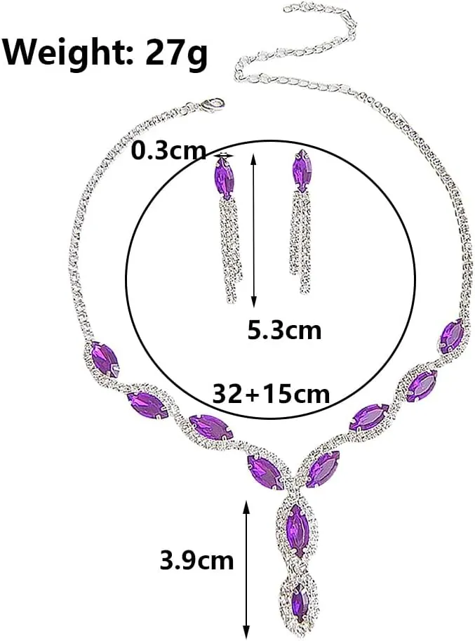 GIGB PBDK Bridal Wedding Rhinestone Jewelry Set for Women Bohemia Adjustable Cubic Zirconia Pendant Necklace Crystal Tassel Earrings Formal Jewelry Accessories