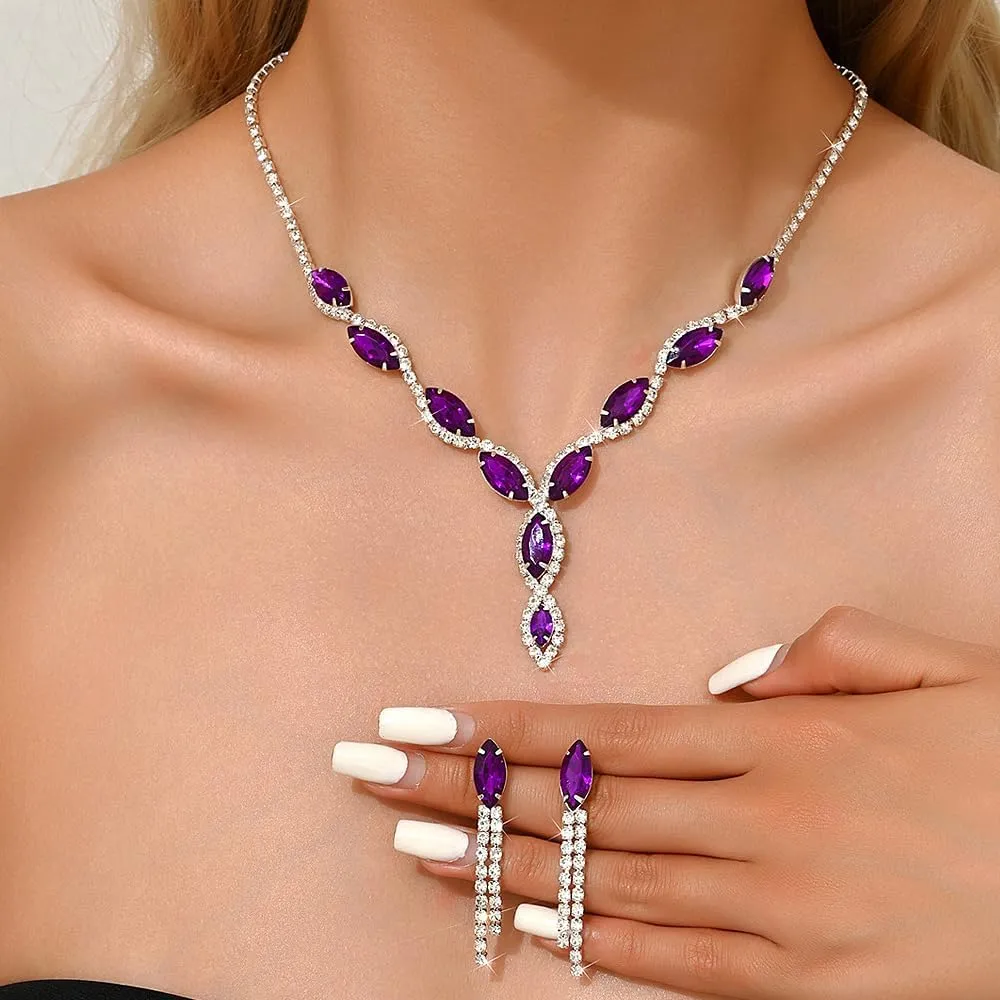 GIGB PBDK Bridal Wedding Rhinestone Jewelry Set for Women Bohemia Adjustable Cubic Zirconia Pendant Necklace Crystal Tassel Earrings Formal Jewelry Accessories