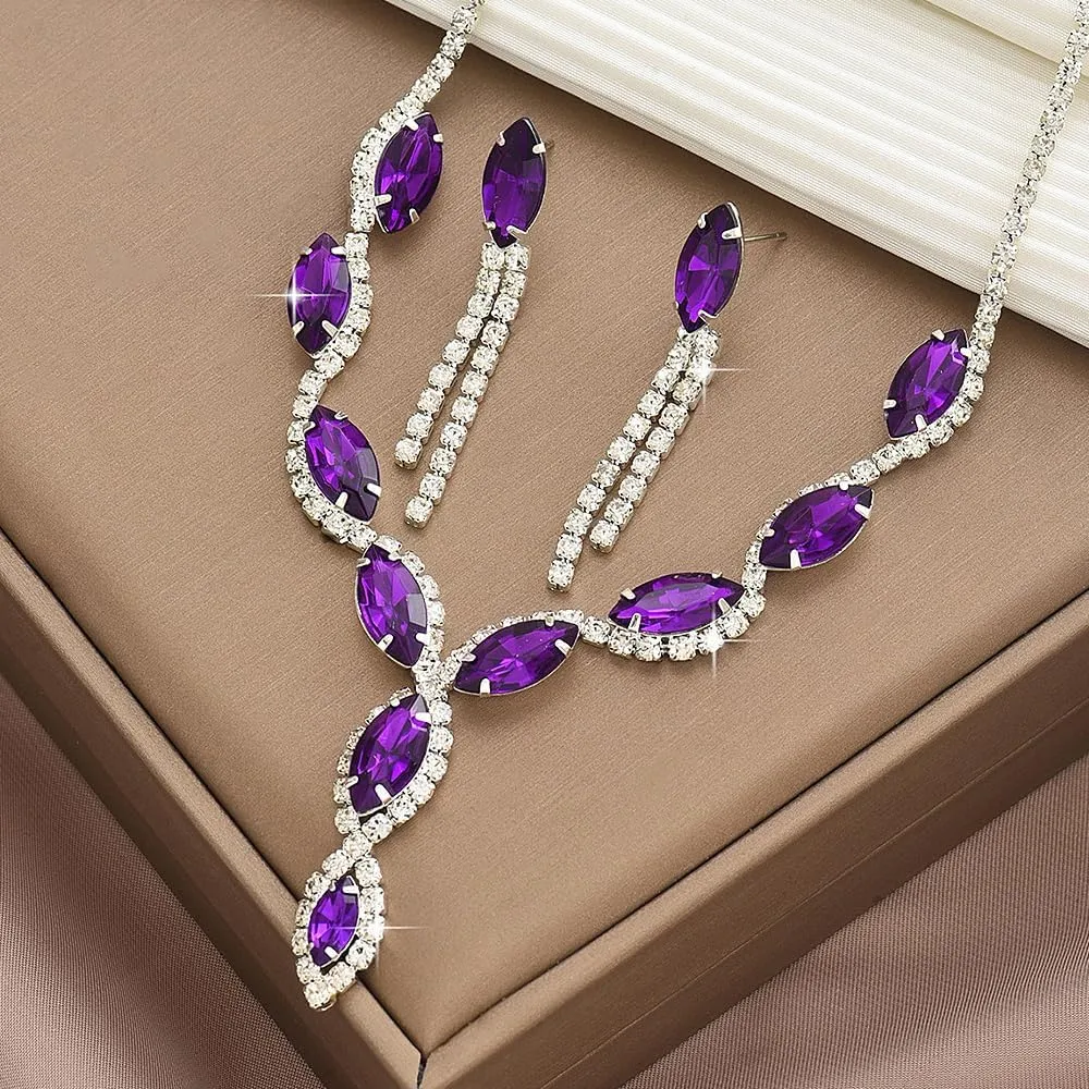 GIGB PBDK Bridal Wedding Rhinestone Jewelry Set for Women Bohemia Adjustable Cubic Zirconia Pendant Necklace Crystal Tassel Earrings Formal Jewelry Accessories