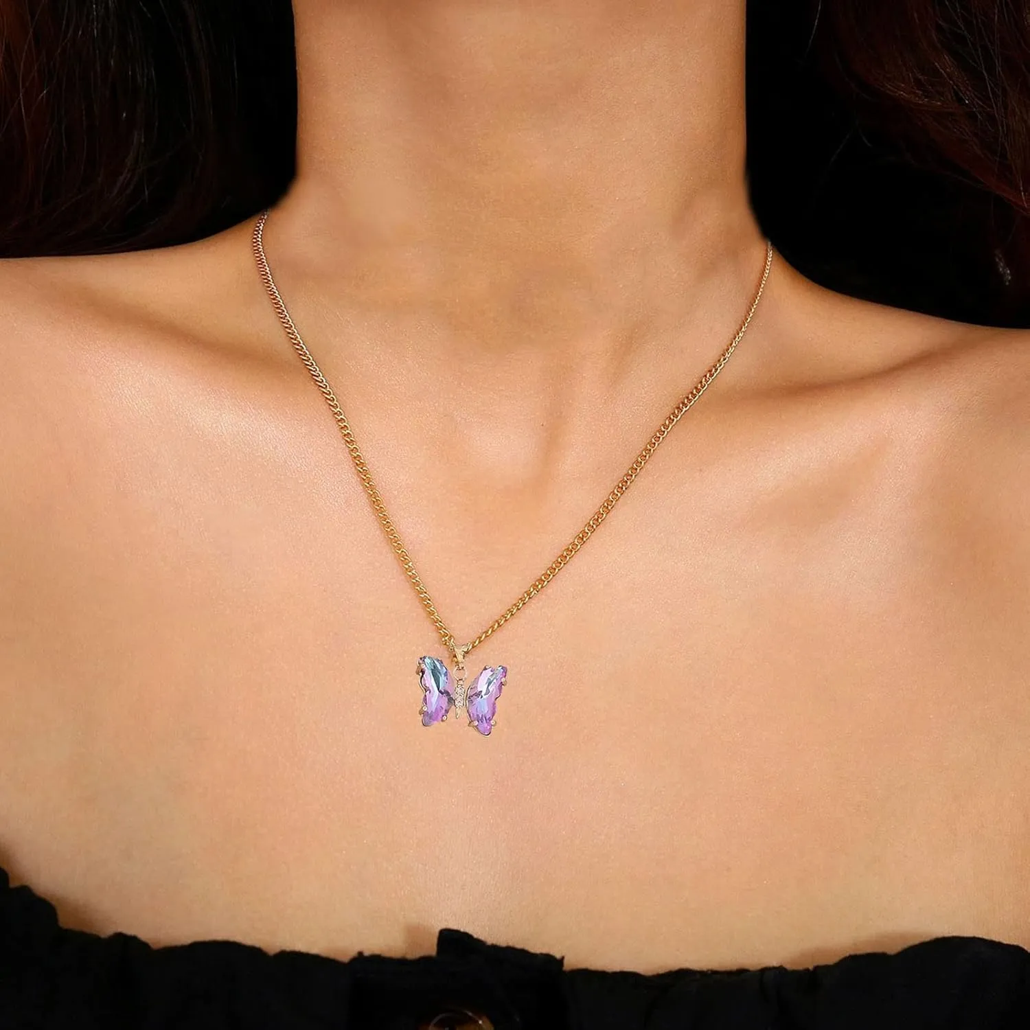 GIGB PBDK Butterfly Necklace Earrings for Women,Minimalist Cubic Zircons Butterfly Pendant Earrings Choker Necklace Cute Crystal Butterfly Jewelry Set Jewelry Gifts