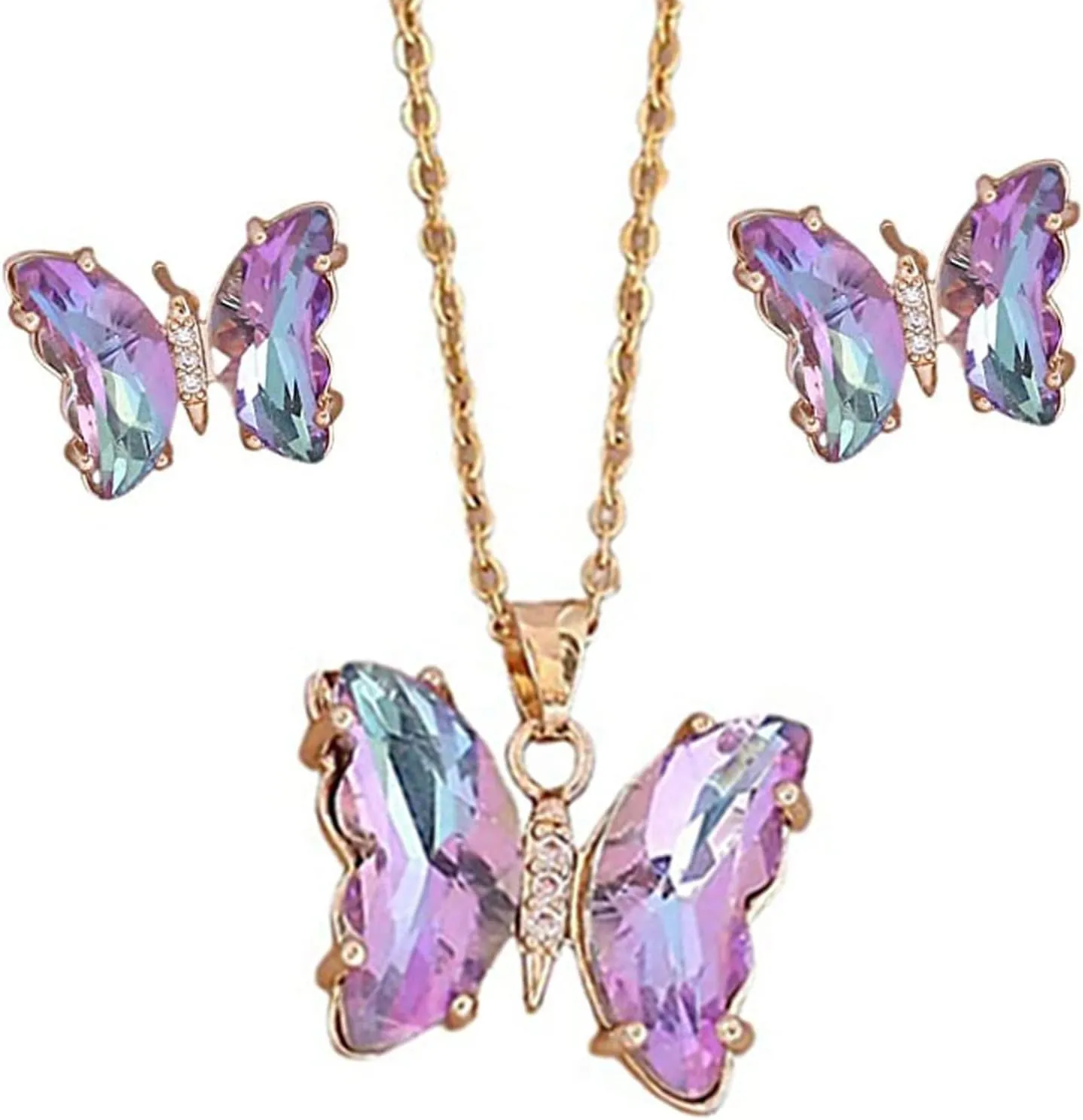 GIGB PBDK Butterfly Necklace Earrings for Women,Minimalist Cubic Zircons Butterfly Pendant Earrings Choker Necklace Cute Crystal Butterfly Jewelry Set Jewelry Gifts
