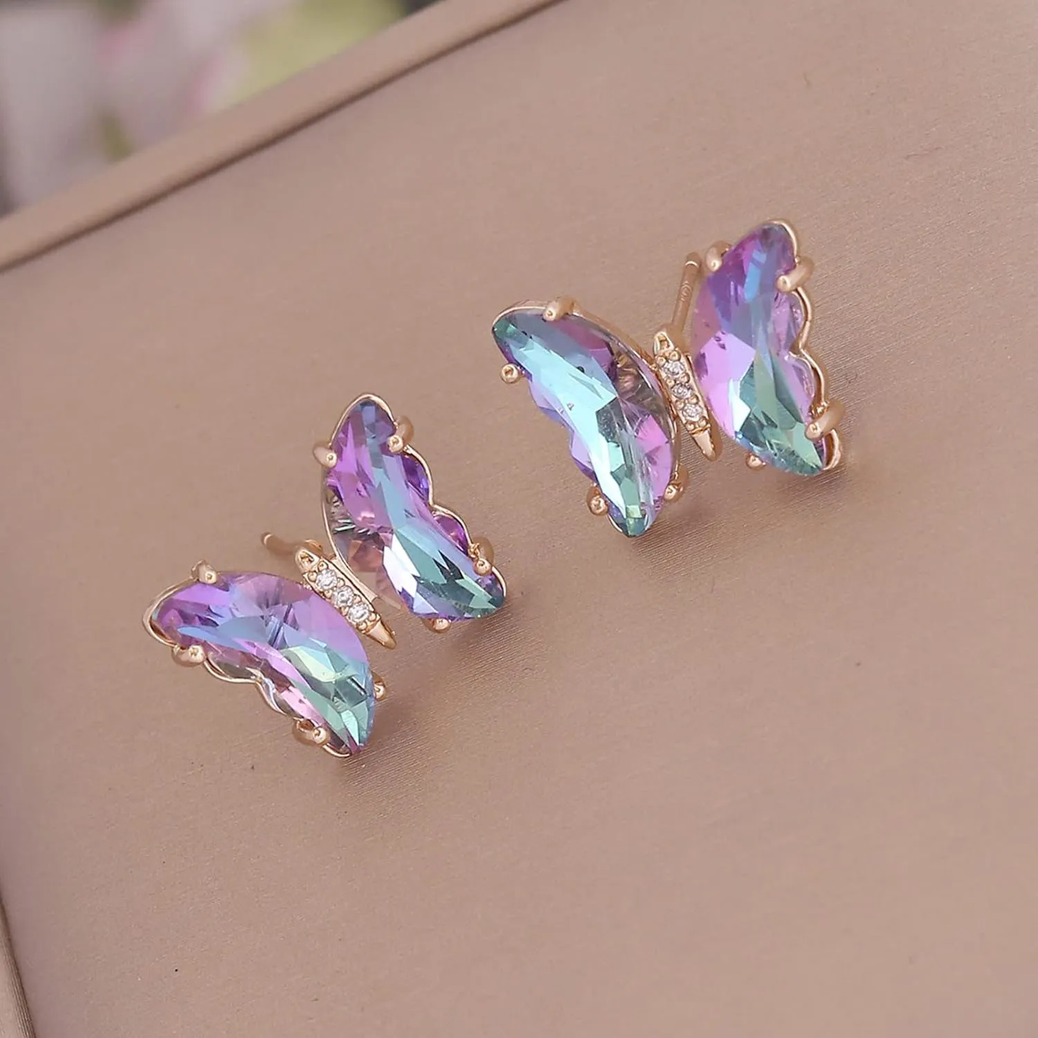 GIGB PBDK Butterfly Necklace Earrings for Women,Minimalist Cubic Zircons Butterfly Pendant Earrings Choker Necklace Cute Crystal Butterfly Jewelry Set Jewelry Gifts